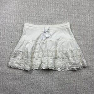 Y2K 2000s Aeropostale Coquette White Mini Skirt Size S Lace Boho Glam Flowy